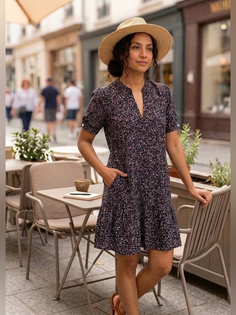 J.Crew Liberty Fabric Floral Mini Dress Size Small Black Cotton Pockets - Picture 2 of 10